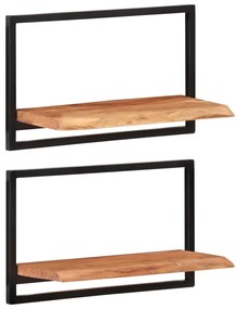 Prateleiras de parede 2 pcs 60x25x35 cm acácia maciça e aço