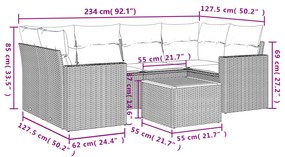 7 pcs conjunto de sofás p/ jardim com almofadões vime PE bege
