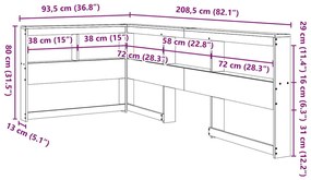 Estante cabeceira forma de L 75 cm pinho maciço castanho-mel