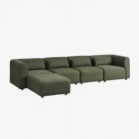 Sofá Modular De 4 Peças Com Puff Estofado Fogler Tecido Pele De Borrego Verde Sálvia - Sklum