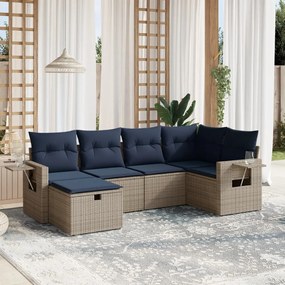 vidaXL 6 pcs conjunto sofás p/ jardim c/ almofadões vime PE cinzento