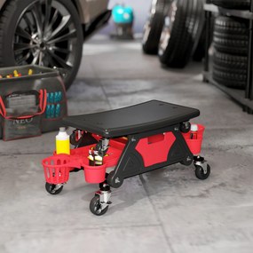 Banco de oficina móvel com capacidade para 135 kg, banco de mecânico com rodas e rotação de 360°, com prateleiras, 86 x 33 x 33 cm, vermelho