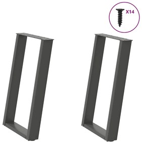 Pés para mesa de jantar em formato de U, 2 peças, antracite, 60x(72-73