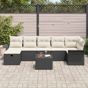 Conjunto de Sofá de Jardim de 8 Peças com Almofadas Preto Rattan