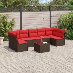 vidaXL 8 pcs conjunto sofás de jardim c/ almofadões vime PE castanho