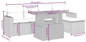 6 pcs conjunto sofás de jardim c/ almofadões vime PE preto