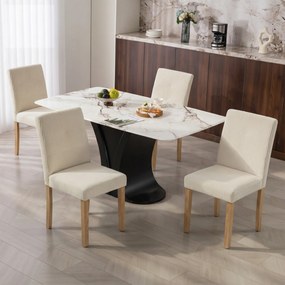 Conjunto de 4 Cadeiras de Jantar  Modernas (MESA NÃO INCLUIDA)  para Cozinha Encosto Alto Estofadas em Veludo Assento Acolchoado 44x56x90 cm Bege