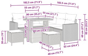 Conjunto de Sofá de Jardim com 8 Peças e Almofadas Preto Vime PE Acáci