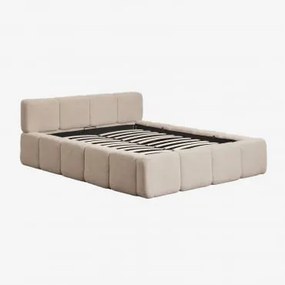 Cama Com Baú Articulado Estofada Jolcem Tecido Pele De Borrego Castanho Trigo & 160 X 200 Cm - Sklum