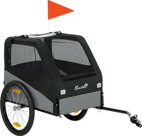 Reboque para bicicleta 139 x 72 x 88 cm para cães, fixação universal, refletores, bandeira, trela, cinzento e preto
