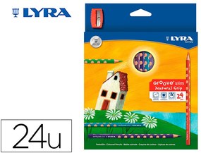 Lápis de Cor Lyra Groove Slim Triangular Minas de 3,3 mm Caixa de 24 Cores + Afia-Lápis