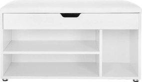 Banco estofado para sapatos com 3 compartimentos 80 x 44 x 30 cm Branco