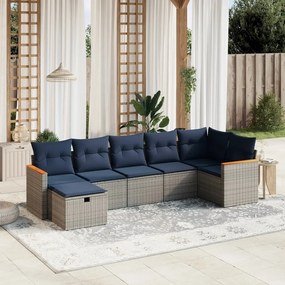 vidaXL 7 pcs conjunto sofás p/ jardim c/ almofadões vime PE cinzento