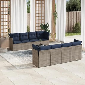 vidaXL 9 pcs conjunto sofás p/ jardim c/ almofadões vime PE cinzento