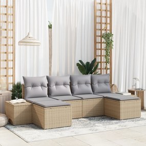 vidaXL Conjunto de Sofás de Jardim 6 Peças com Almofadas Bege Rattan Poliéster