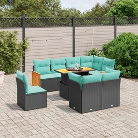 vidaXL 9 pcs conjunto de sofás p/ jardim c/ almofadões vime PE preto
