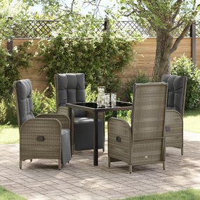 vidaXL Conjunto de Jantar de Jardim com Almofadas Cinza Poli Rattan