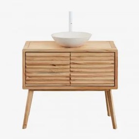 Conjunto De Móvel De Casa De Banho 90x45 Cm Em Madeira Deleyna Madeira Natural & Cimento Redondo Branco Ø40 Cm Zavion & Sem Espelho - Sklum