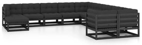 11 pcs conjunto longue jardim c/ almofadões pinho maciço preto
