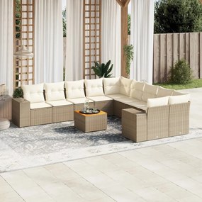 11 pcs conjunto sofás de jardim c/ almofadões vime PE bege