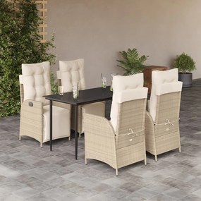 5 pcs conjunto de jantar p/ jardim com almofadões vime PE bege