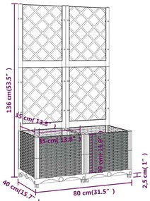 Vaso/floreira jardim c/ treliça 80x40x136 cm PP cinzento azul