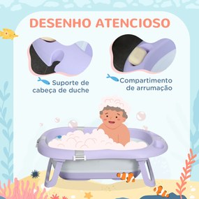 Banheira para Bebé Recém Nascido Dobrável 40L com Almofada Pés Antiderrapantes e Orifício de Drenagem 83x48x23,5 cm Roxo