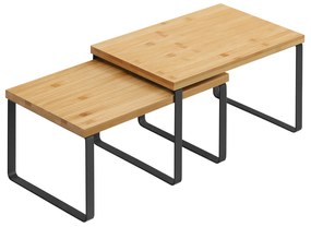 SONGMICS Spice Rack, conjunto de 2 organizadores de prateleiras de armário, organizador de prateleiras de cozinha expansível, suporte de especiarias empilhável, metal e bambu, preto e natural KCS02NB