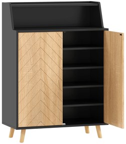 Sapateira para Entrada com Prateleiras Ajustáveis para 15 Pares de Sapatos 75x35x104 cm Preto e Madeira