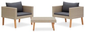 3 pcs conjunto lounge de jardim c/ almofadões vime PE bege