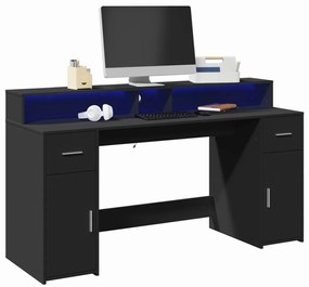 Secretária c/ luzes LED 160x55x91 cm derivados de madeira preto