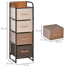 Móvel Tower de 31 cm com 4 Gavetas em Tecido - Design Rústico