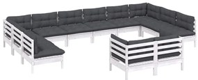 12 pcs conj. lounge de jardim c/ almofadões pinho maciço branco