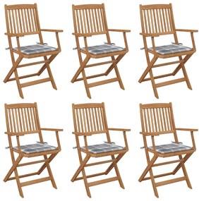 Cadeiras de jardim dobráveis c/ almofadões 6 pcs acácia maciça