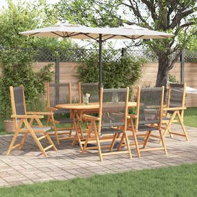 Conjunto de Jantar de Jardim de 7 Peças vidaXL Cinza em Madeira Sólida de Acácia e Polyrattan
