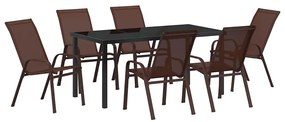 Conjunto de Jantar de Jardim 7 Peças Castanho em Textilene e Aço