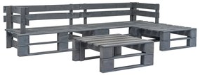 vidaXL 4 pcs conjunto lounge de jardim paletes madeira cinzento
