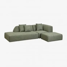 Sofá Modular De Canto Em 2 Peças Com Chaise Longue À Esquerda E Puff Estofado Cardea Bouclé Verde Sálvia - Sklum