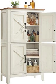 Armário de casa de banho 30 x 60 x 110 cm com gavetas e prateleiras ajustáveis em estilo rústico branco vintage