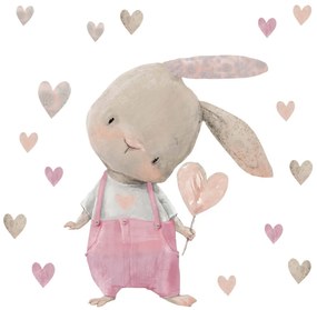 Autocolantes de parede para menina - Coelhinho cor-de-rosa com coração