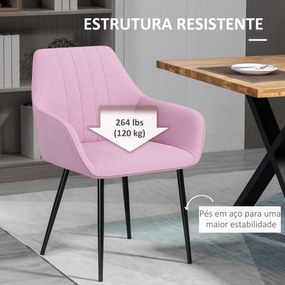 Conjunto de 2 Cadeiras de Sala de Jantar Estofadas em Linho com Encosto e Pés de Metal 59,5x56,5x81 cm Rosa