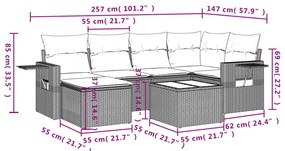 7 pcs conj. sofás jardim com almofadões vime PE cinzento-claro