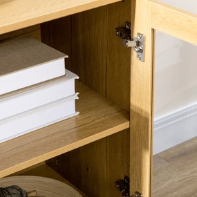 HOMCOM Conjunto de 2 Aparadores de Cozinha Aparador para Sala de Estar com Portas de Vidro e Pés de Metal para Sala de Jantar Dormitório 160x40x76cm Carvalho e Preto