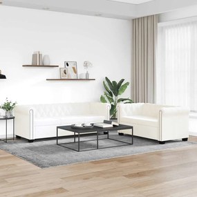 vidaXL Conjunto sofás Chesterfield 2 + 3 lugares couro artific. branco