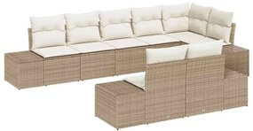 Sofá de Jardim Modular de 8 Peças com Almofadas Bege em Rattan