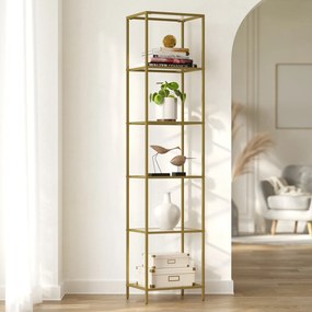 Estante com estrutura elegante e 6 prateleiras em vidro transparente 30 x 40 x 177,3 cm dourado