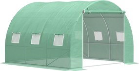 Outsunny Estufa de Jardim de Exterior 9 m² Estufa Túnel de Jardim 3x3x2 m com Porta de Enrolar e 6 Janelas em Rede em Aço Pe Verde | Aosom Portugal