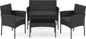 Conjunto de jardim em rattan de 4 peças, com 2 poltronas, sofá de 2 lugares, mesa auxiliar e almofadas de espuma, para alpendre, pátio ou terraço, Pre
