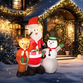 Pai Natal Insuflável com Rena e Boneco de Neve Decoração de Natal Insuflável com Luzes LED 150x45x150 cm Multicor