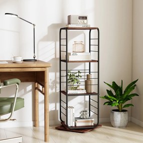 Estante giratória de 4 níveis Torre 360° com estrutura metálica 40 x 40 x 115 cm economiza espaço de canto para escritório, casa, sala, Preto+Castanho